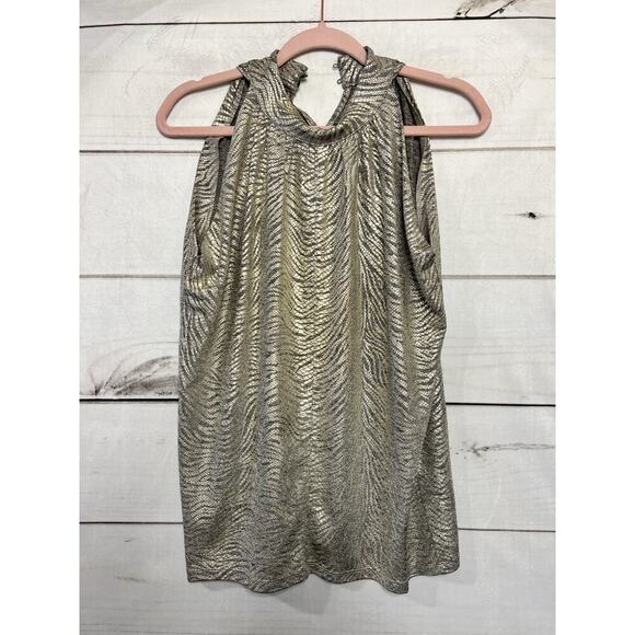 Anthropologie Tops - EUC Anthropologie Nadia Shimmer Halter Top Shimmer High Neck Metallic Gold M